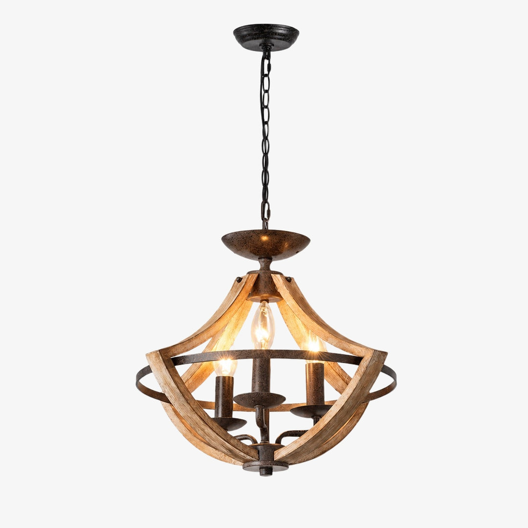 Rustic distressed wood 3-light pendant chandelier