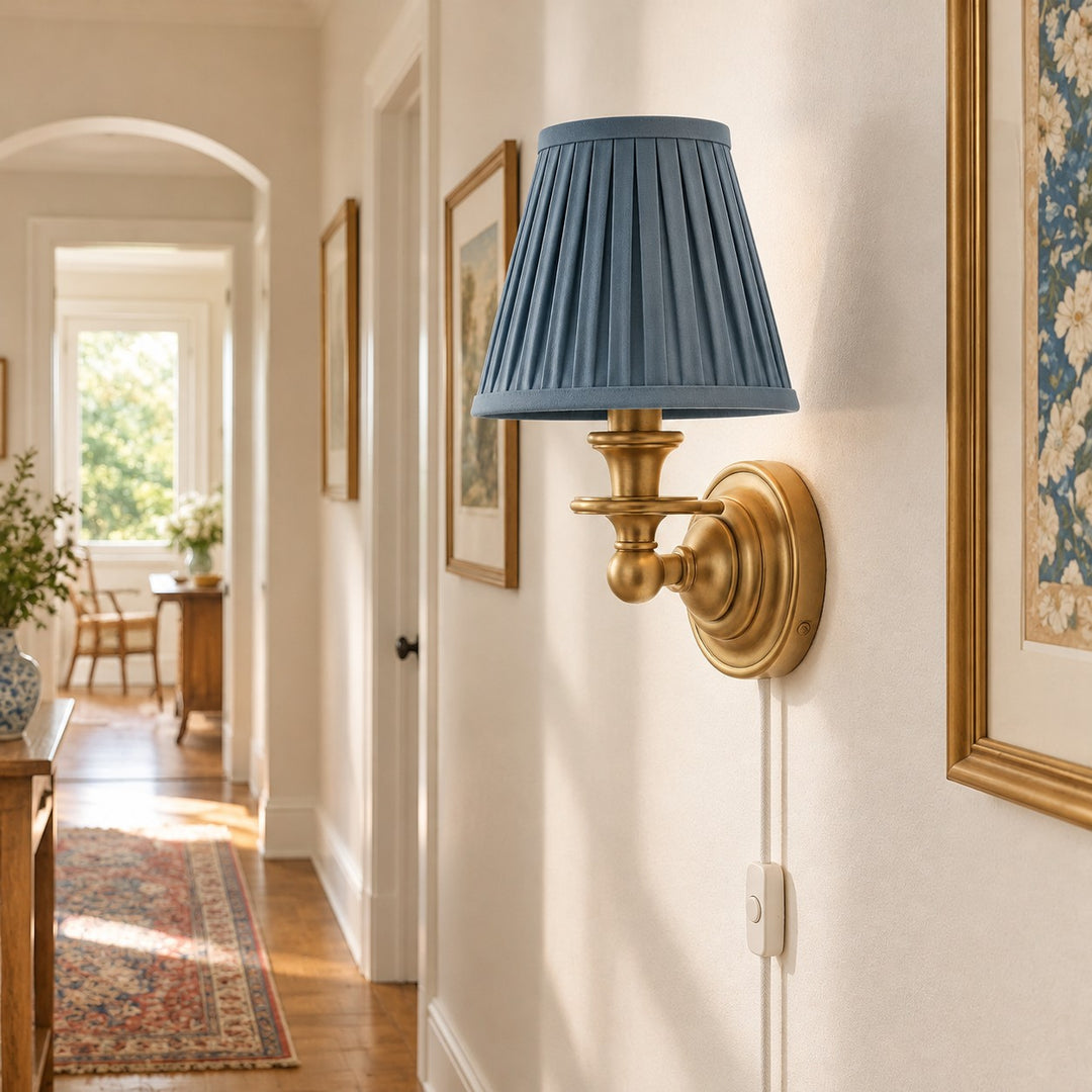 Rowan No-Wire Pleated Drum Shade Wall Sconce – Plug-In Fabric Wall Light