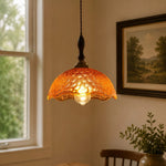 Cargar imagen en el visor de la Galería, Amber scalloped glass pendant in dining nook