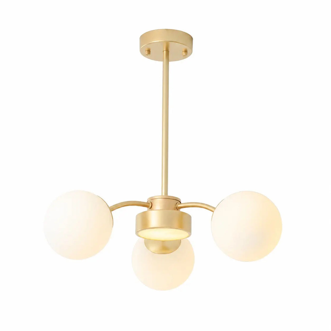 Brass 3-light milk glass chandelier