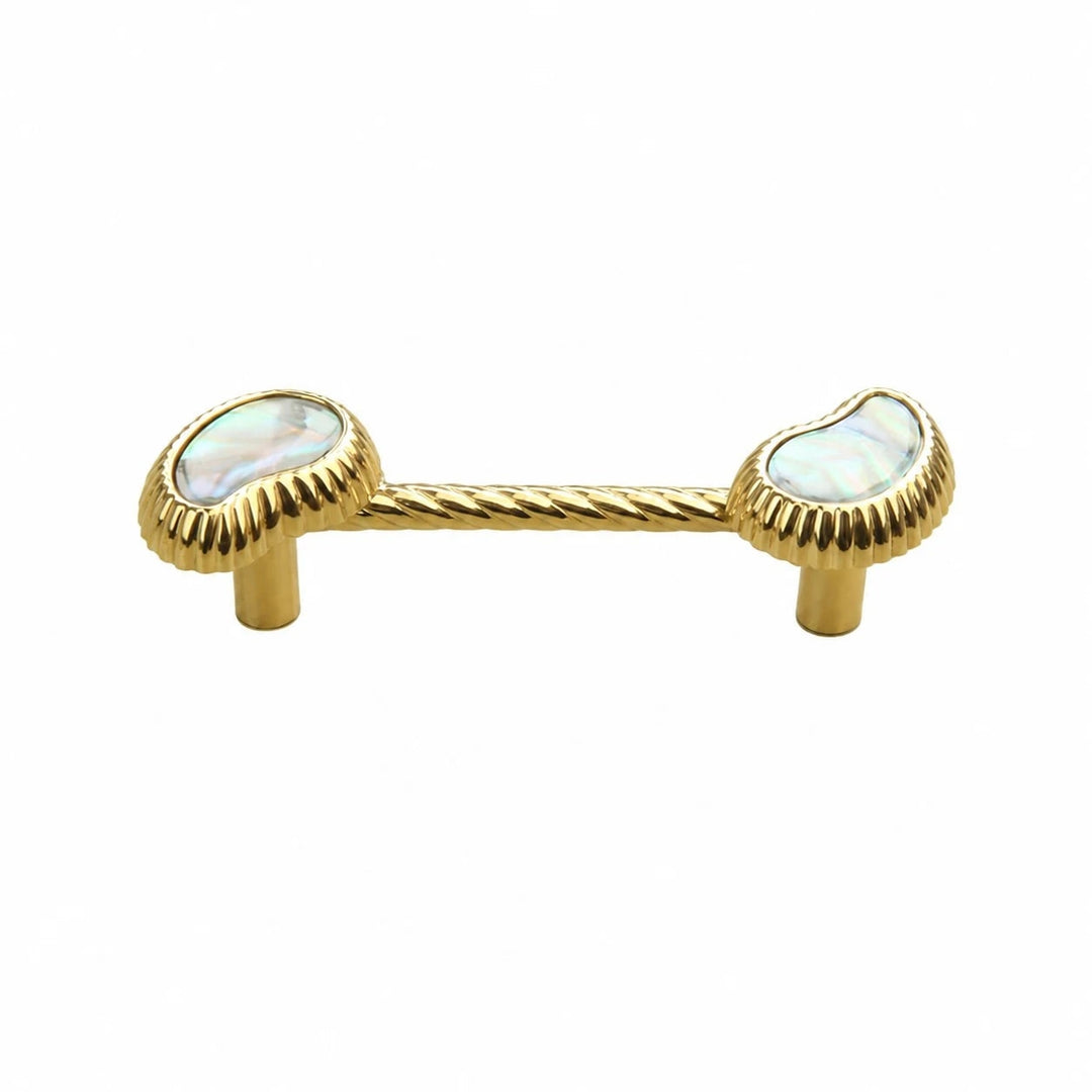 French Vintage Cashew Shell Brass Cabinet Knobs and Pulls - image 5