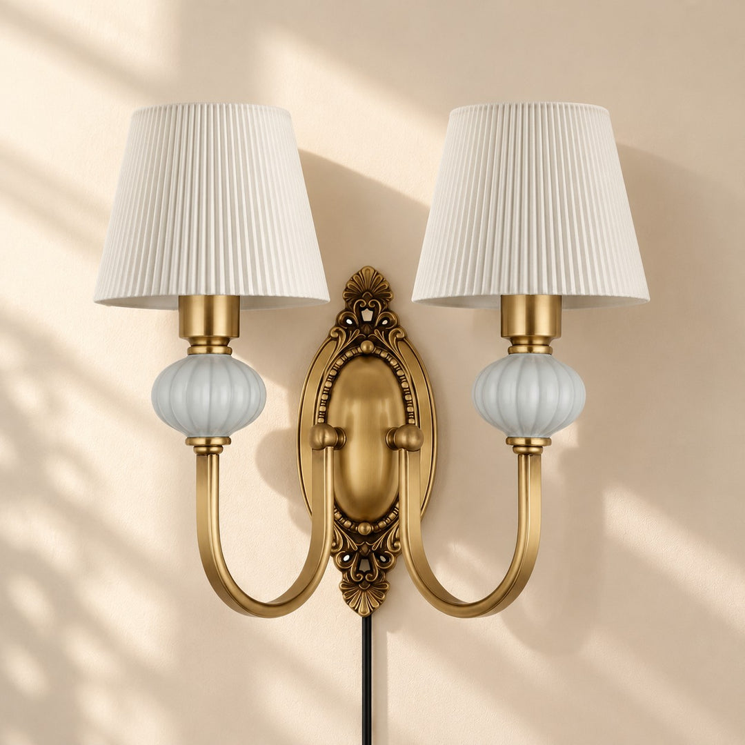 Rowanea Fabric Shade Ceramic Plug-In Wall Sconce