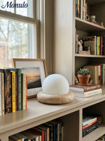 Load image into Gallery viewer, Cream Style Semi-Round Travertine Table Lamp
