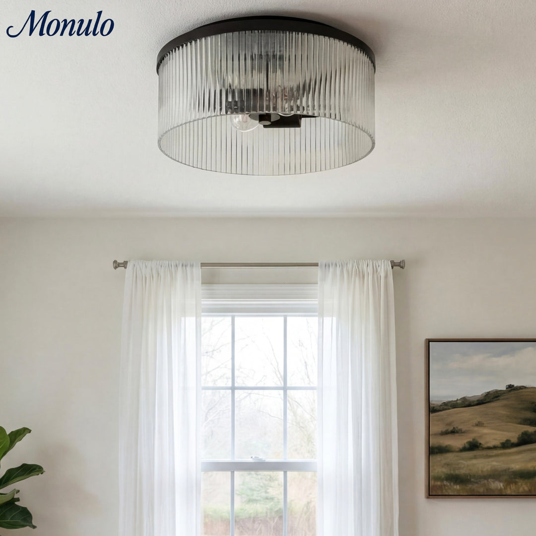 Lámpara de techo empotrada de vidrio acanalado elegante Bravira – Luminaria moderna de perfil bajo para dormitorio