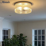 Cargar imagen en el visor de la Galería, Lámpara de techo empotrada de vidrio acanalado elegante Bravira – Luminaria moderna de perfil bajo para dormitorio