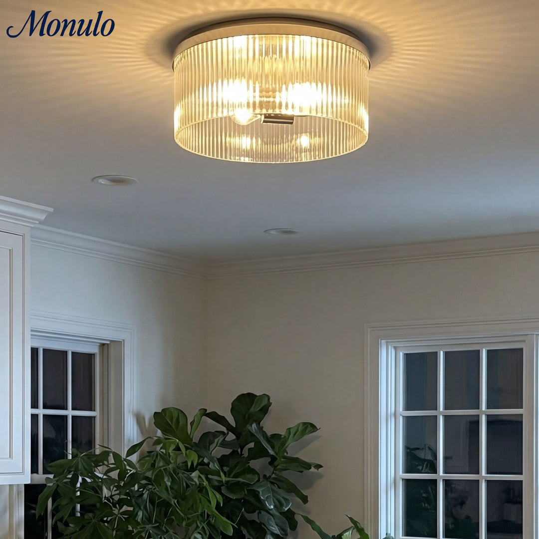 Lámpara de techo empotrada de vidrio acanalado elegante Bravira – Luminaria moderna de perfil bajo para dormitorio