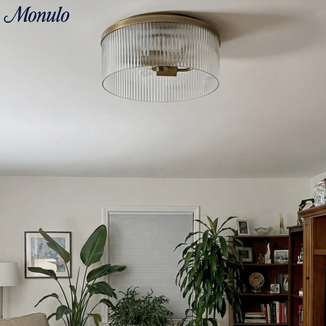 Lámpara de techo empotrada de vidrio acanalado elegante Bravira – Luminaria moderna de perfil bajo para dormitorio