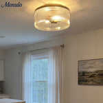 Cargar imagen en el visor de la Galería, Lámpara de techo empotrada de vidrio acanalado elegante Bravira – Luminaria moderna de perfil bajo para dormitorio