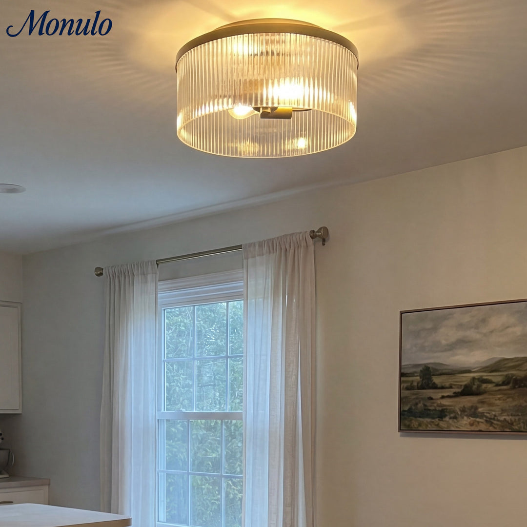 Lámpara de techo empotrada de vidrio acanalado elegante Bravira – Luminaria moderna de perfil bajo para dormitorio