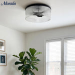 Cargar imagen en el visor de la Galería, Lámpara de techo empotrada de vidrio acanalado elegante Bravira – Luminaria moderna de perfil bajo para dormitorio