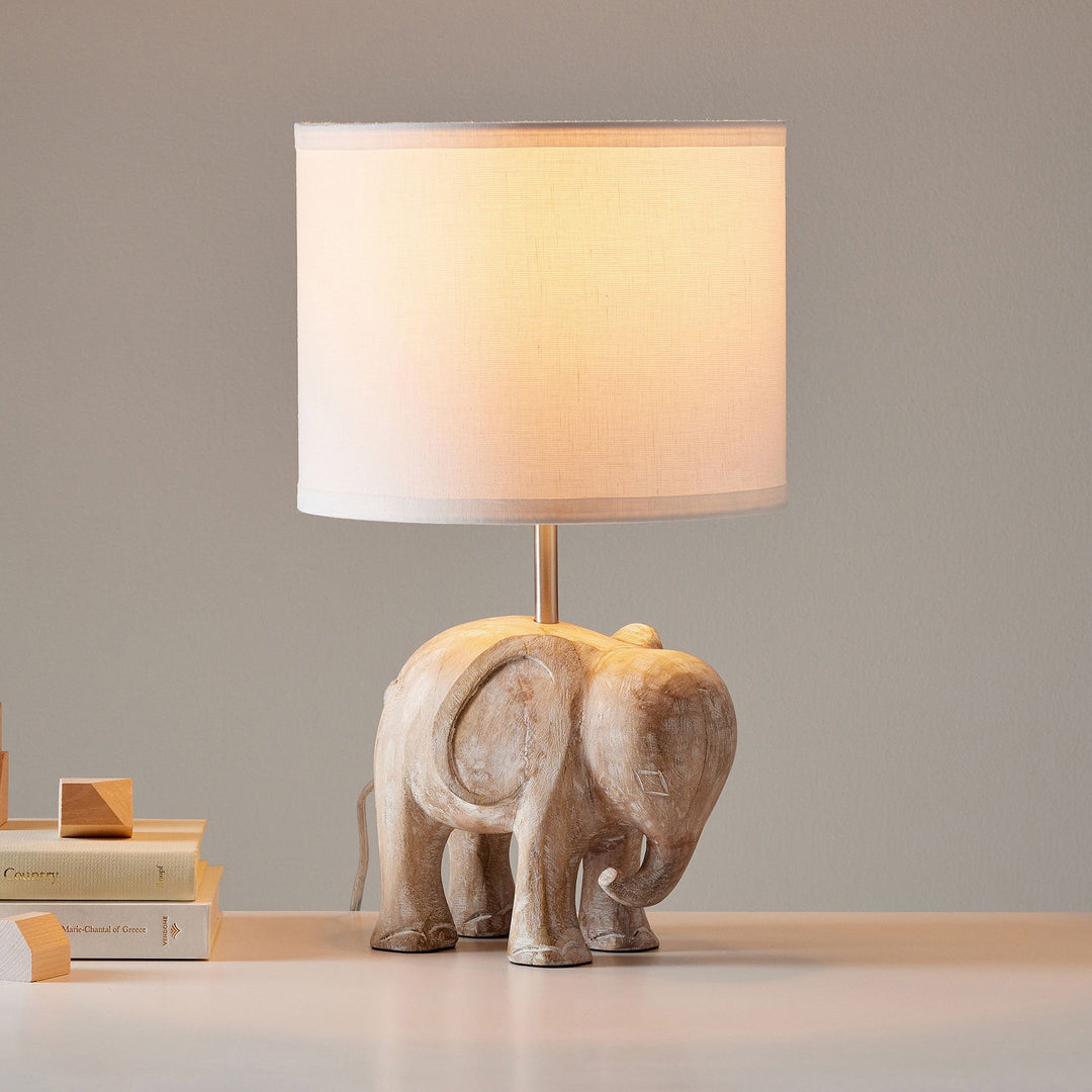 Lámpara de Mesa de Madera Tallada con Animal