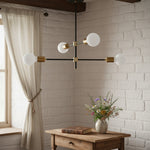Load image into Gallery viewer, Mobilux Line Black and Brass Chandelier - Contemporary Globe Ceiling Hanging Light
