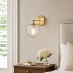Load image into Gallery viewer, Rippled glass wall lamp in a warm neutral bedroom