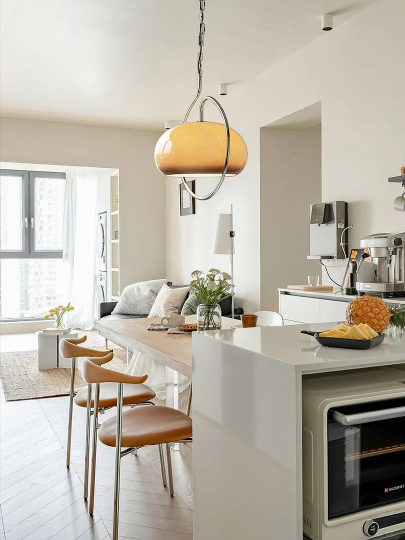 Rounded Glass Chrome Swag Pendant Light