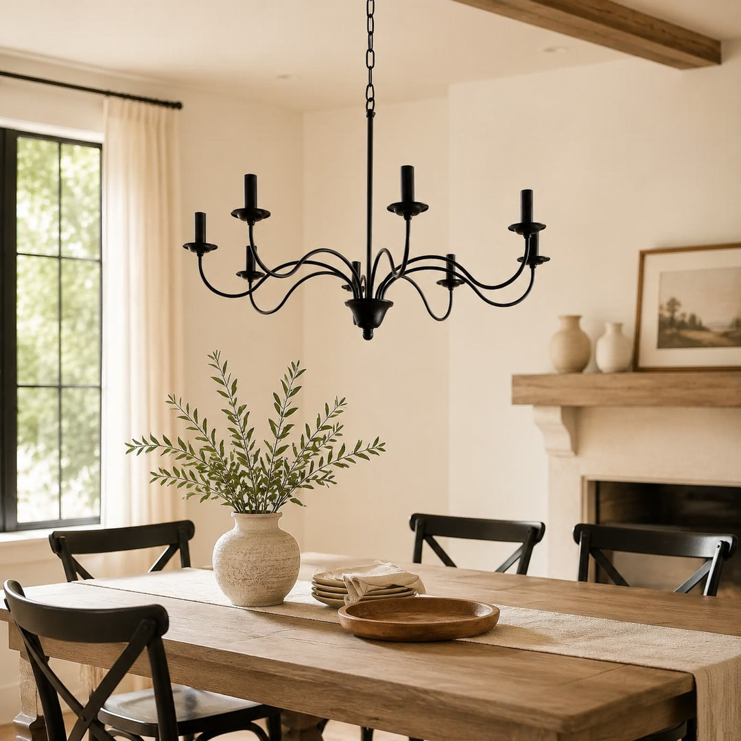 Lustre vintage en fer noir de style bougeoir