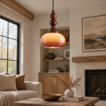 Load image into Gallery viewer, Shaped Glass Pendant Light with a sculptural shade and a single drop - New2609-1024583 interior scene