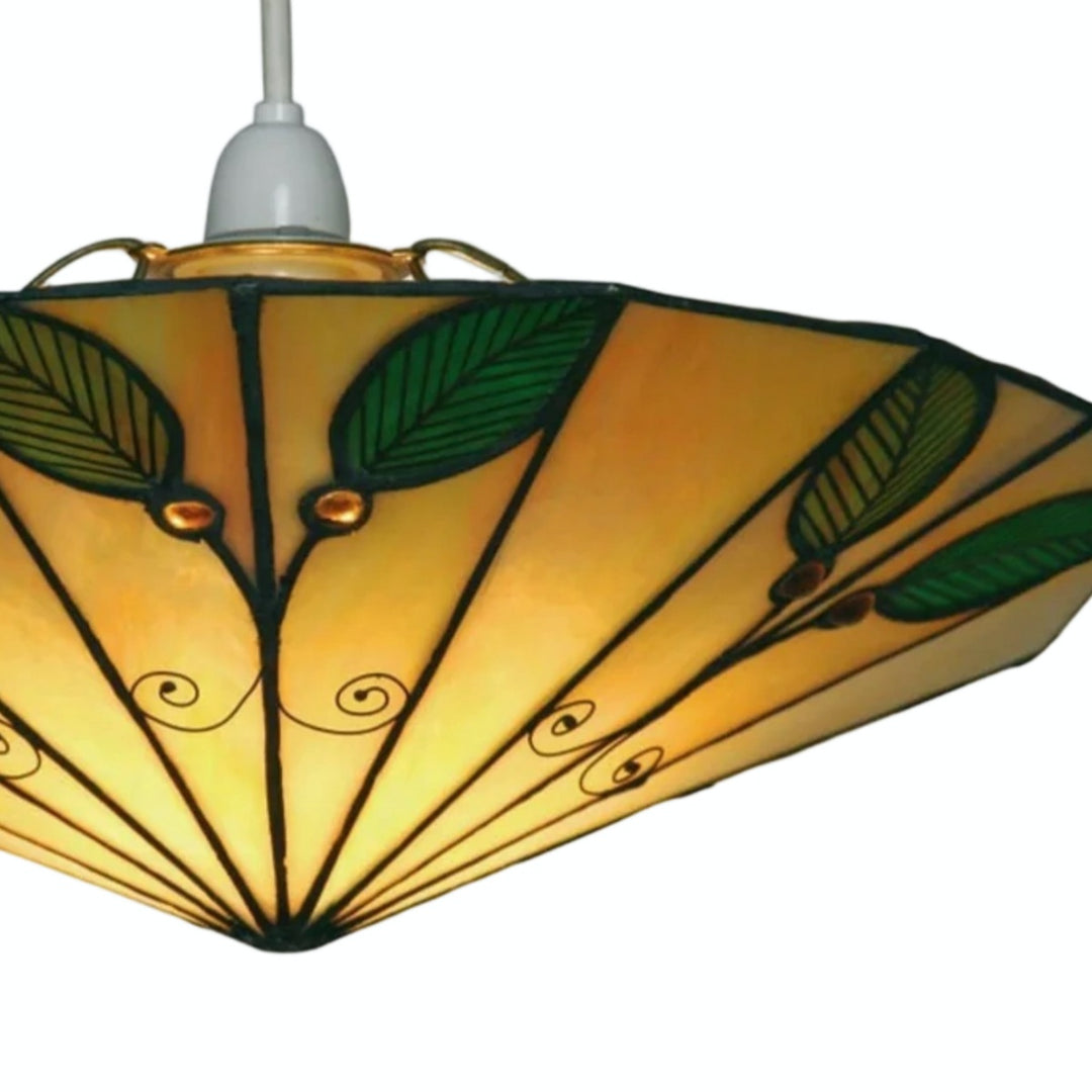 TF Buntes Buntglas-Blattanhänger – Retro Tiffany-Schirm mit Metallrahmen für Kücheninsel und Leseecke