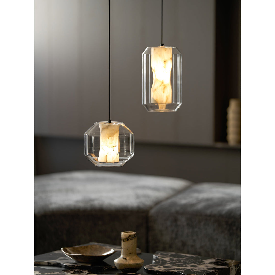Suspension en verre et albâtre
