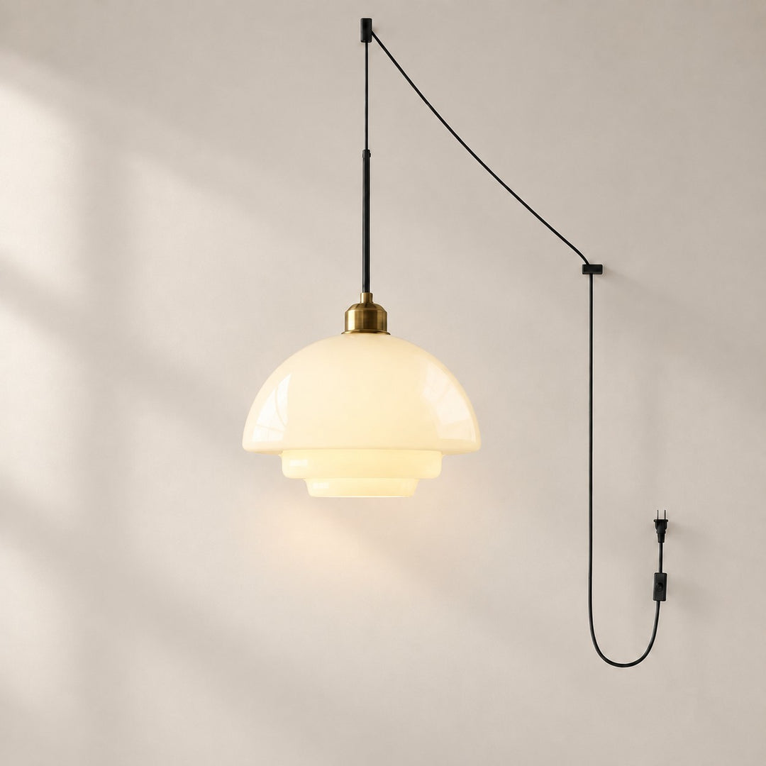 Vintage Milk White Glass Plug-In Pendant Light
