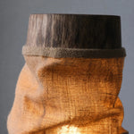 Load image into Gallery viewer, Close-up of gathered shade top rim and wood finish