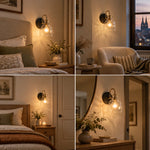 Load image into Gallery viewer, Textured Glass Wall Sconce with a curved arm and a visible bulb - New2609-1024567 interior scene