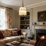 Ceramic tassel pendant light in a vintage living room