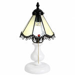 Load image into Gallery viewer, Pale yellow vintage stained glass table lamp on a white background