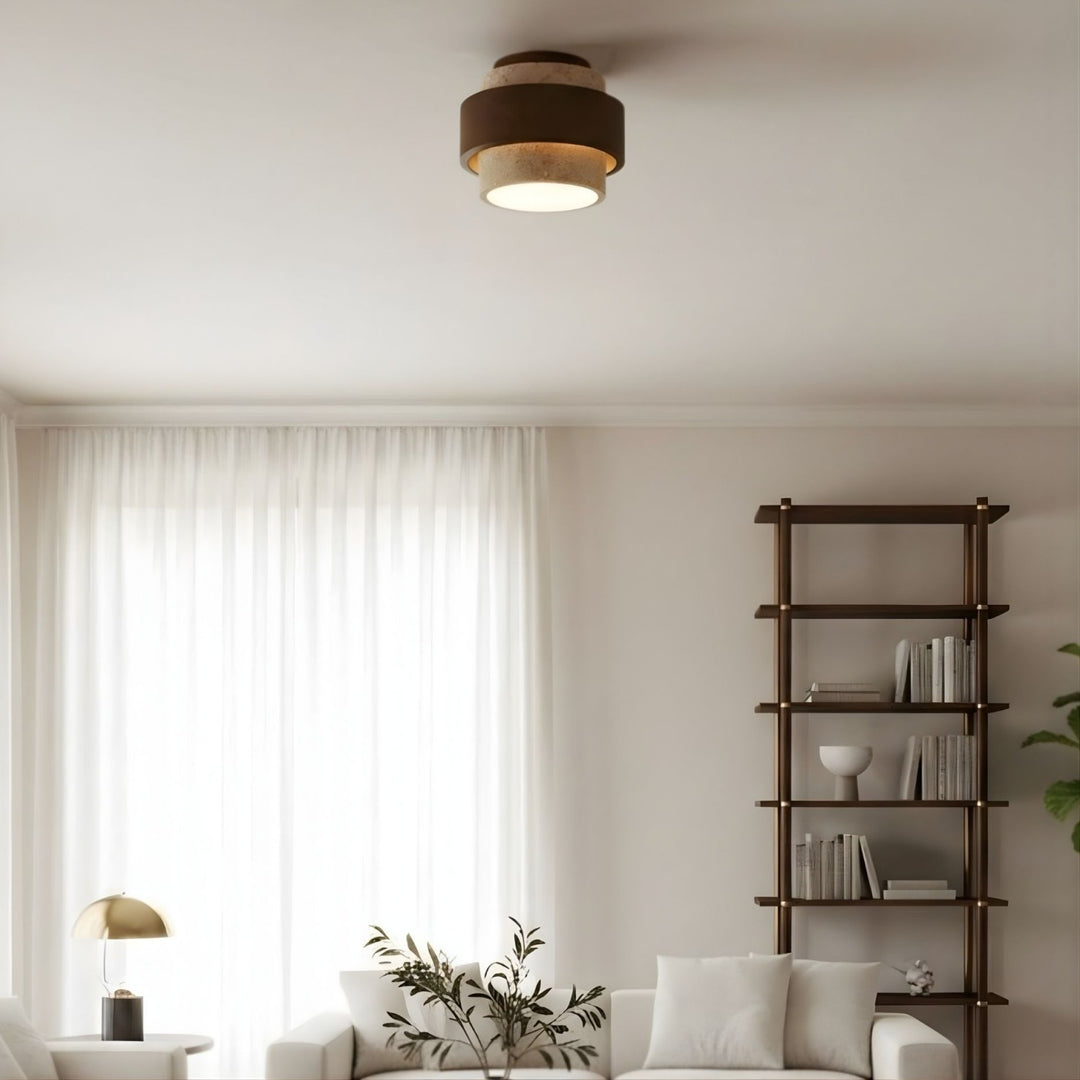 Lámpara de Techo de Travertino MokuStone Wabi Sabi - Iluminación Empotrada de Piedra Texturizada para el Hogar