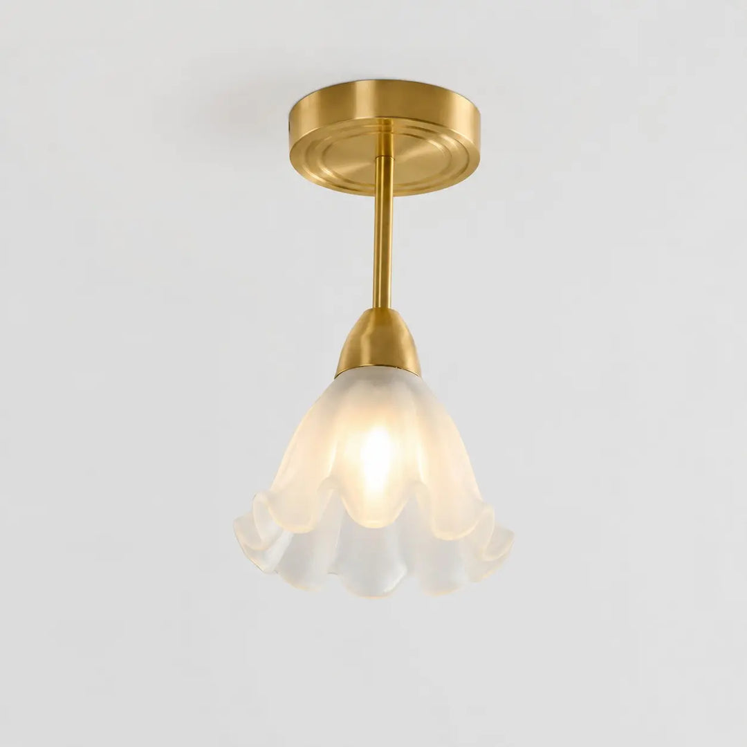 Extended solid brass petal glass ceiling light