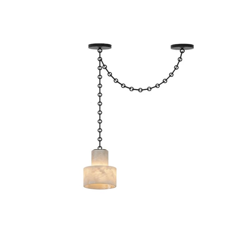 Black Metal Alabaster Frosted Shade Hardwired Chandelier