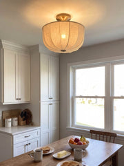 Lámpara Colgante Empotrada Loomis de Lino Satén – Lámpara de Techo de Estilo Contemporáneo para Salas de Estar y Entradas