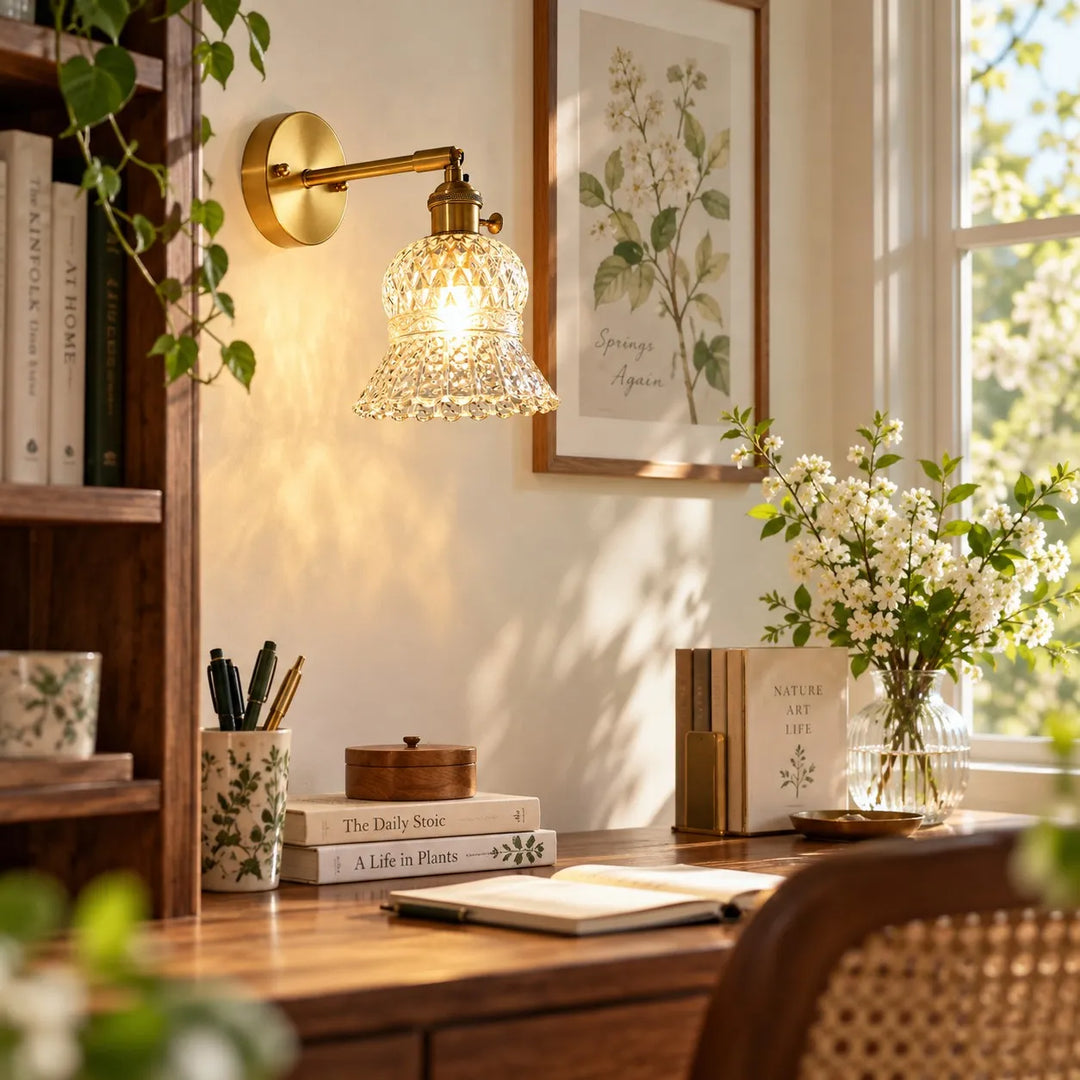 Vintage Brass Pineapple Glass Wall Lamp