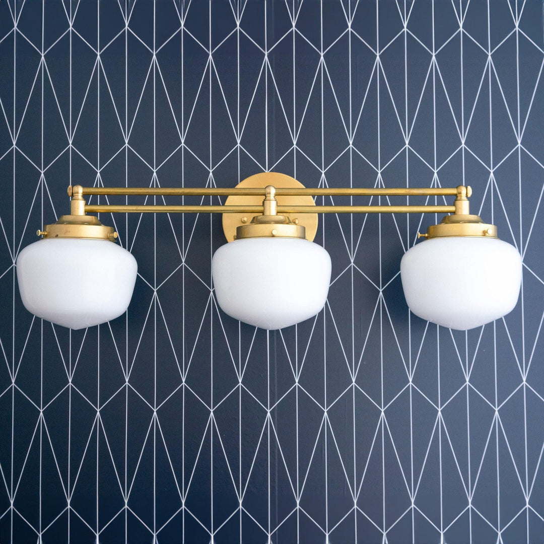 Opalume Glass Art Deco Vanity Light - Bathroom Wall Sconce with White Glass Shades