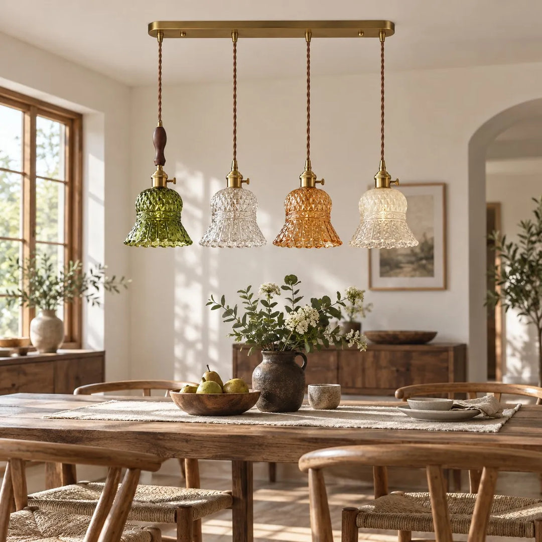 Vintage Brass Pineapple Glass Pendant Lamp