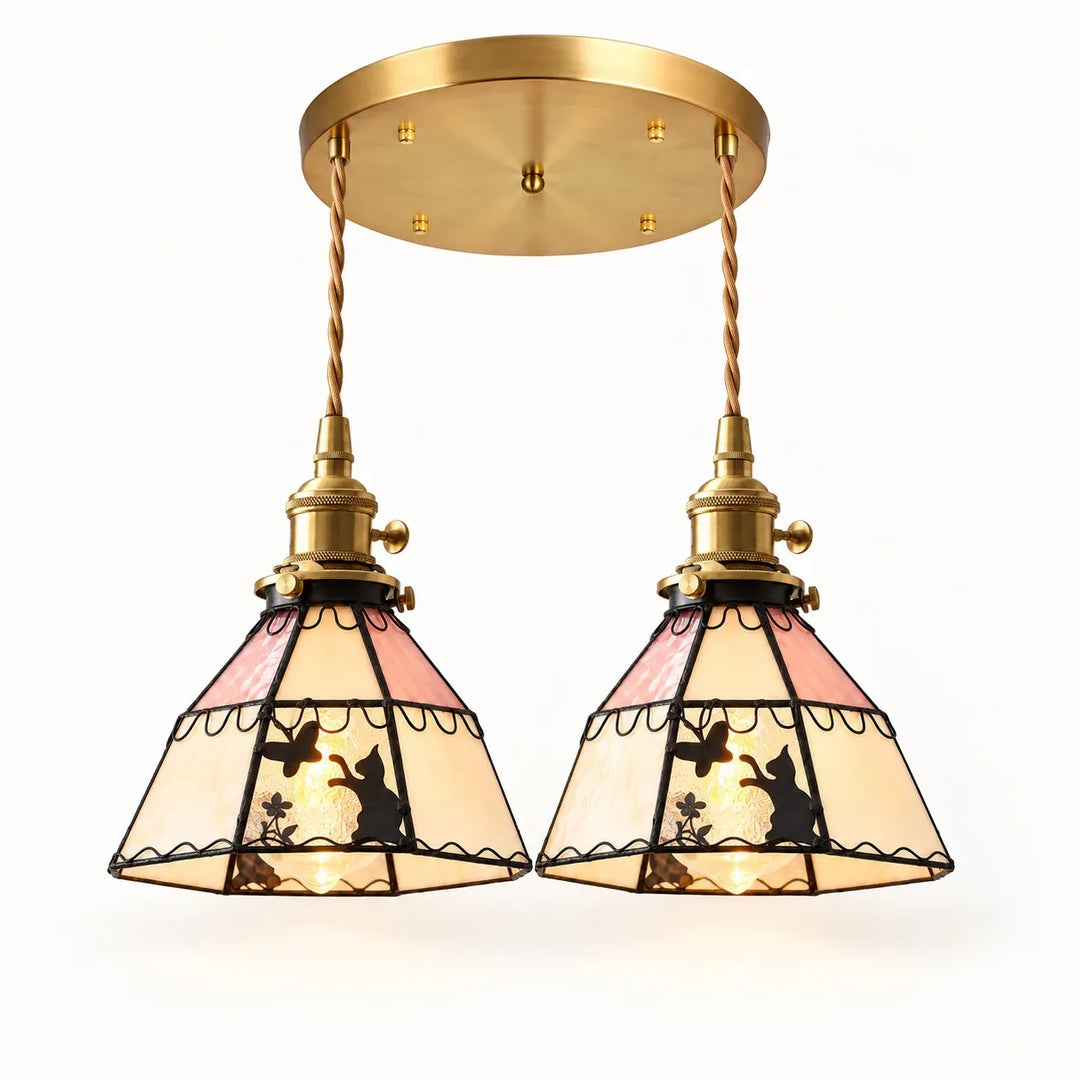 Cat and Butterfly Stained Glass Pendant Light