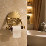 Load image into Gallery viewer, Installed antique brass toilet paper holder with roll