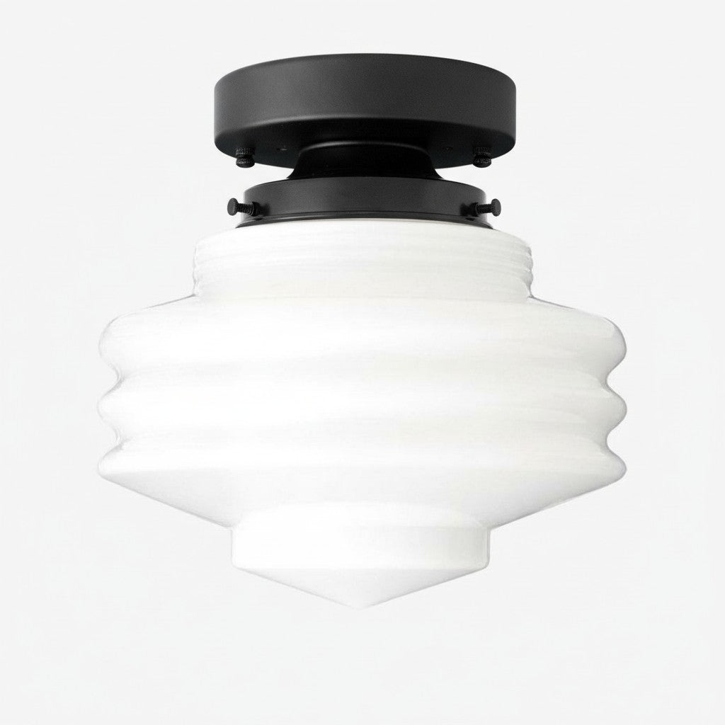 Geotower Glass Art Deco Flush Mount Ceiling Light – Ribbed Glass Globe Ceiling Fixture