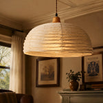 Load image into Gallery viewer, Close room view of the woven dome pendant light