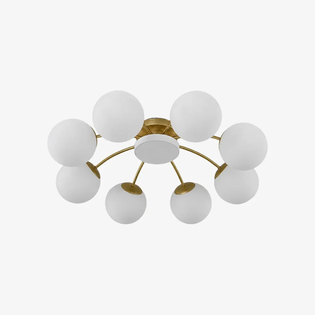 Gold milk glass ceiling light with 8 plus 1 heads