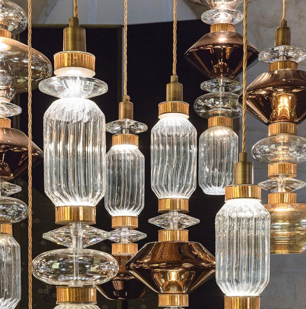 Suspension contemporaine - Fer, métal, verre, or, marron, résistante à l'humidité