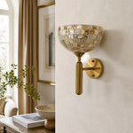 Cargar imagen en el visor de la Galería, White shell mosaic brass wall sconce