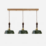 Load image into Gallery viewer, 3-Light Linear Pendant Deep Green Leather Bar 60 cm / 23.6 in; Shade Dia. 20 cm / 7.9 in