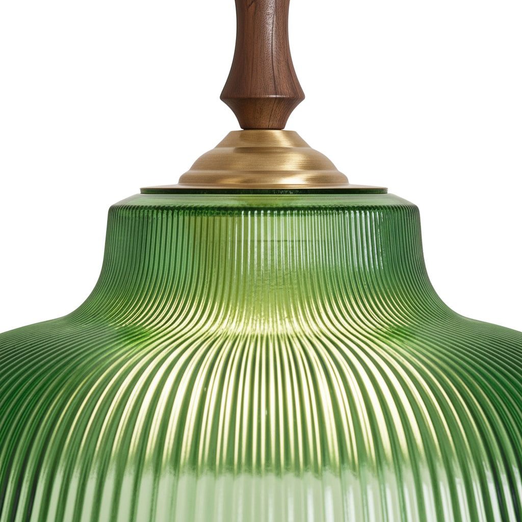 Suspension vintage Elunaris en forme de trompette avec abat-jour en verre vert pour salle à manger