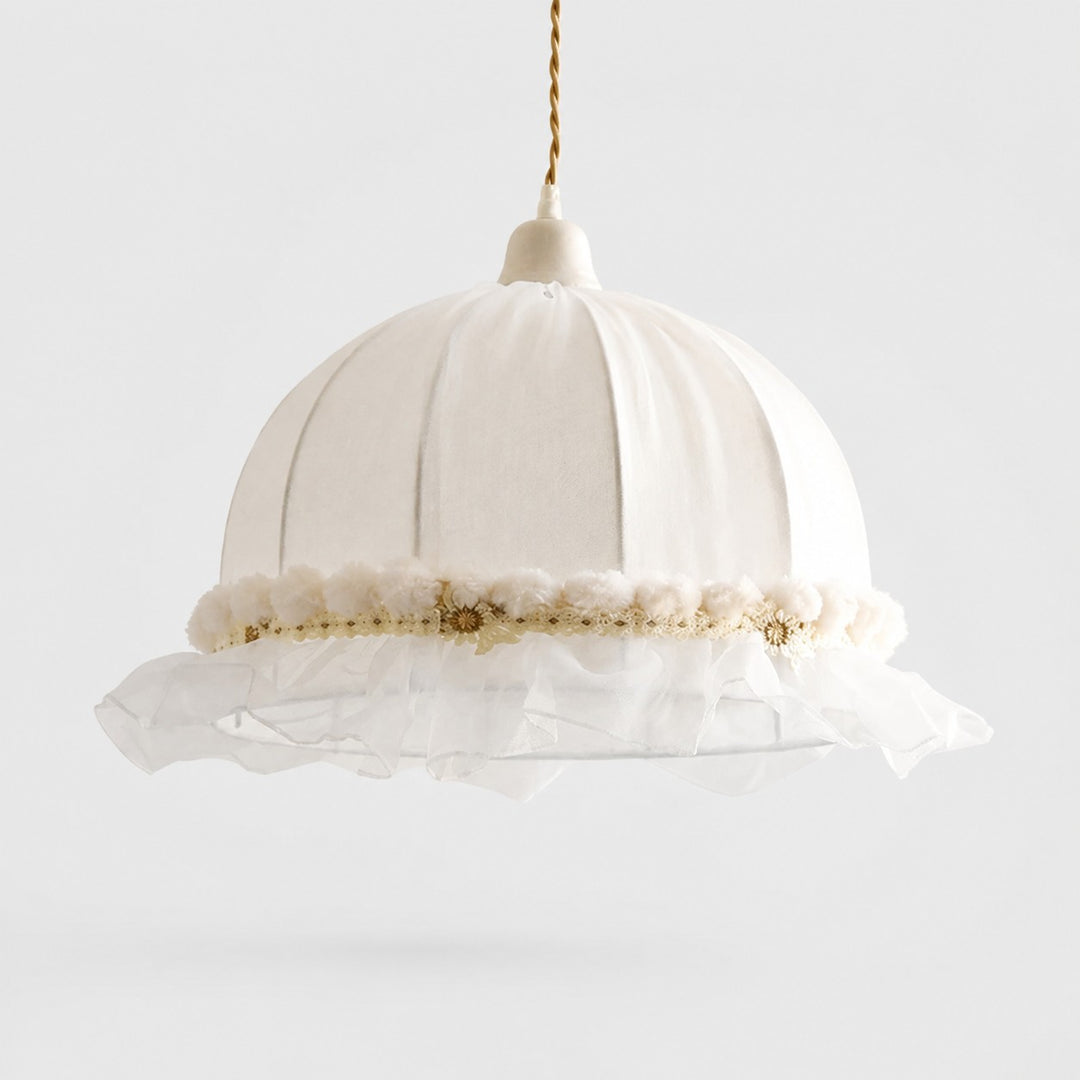Pure white scalloped lace fabric pendant lamp on a light background