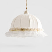 Pure white scalloped lace fabric pendant lamp on a light background