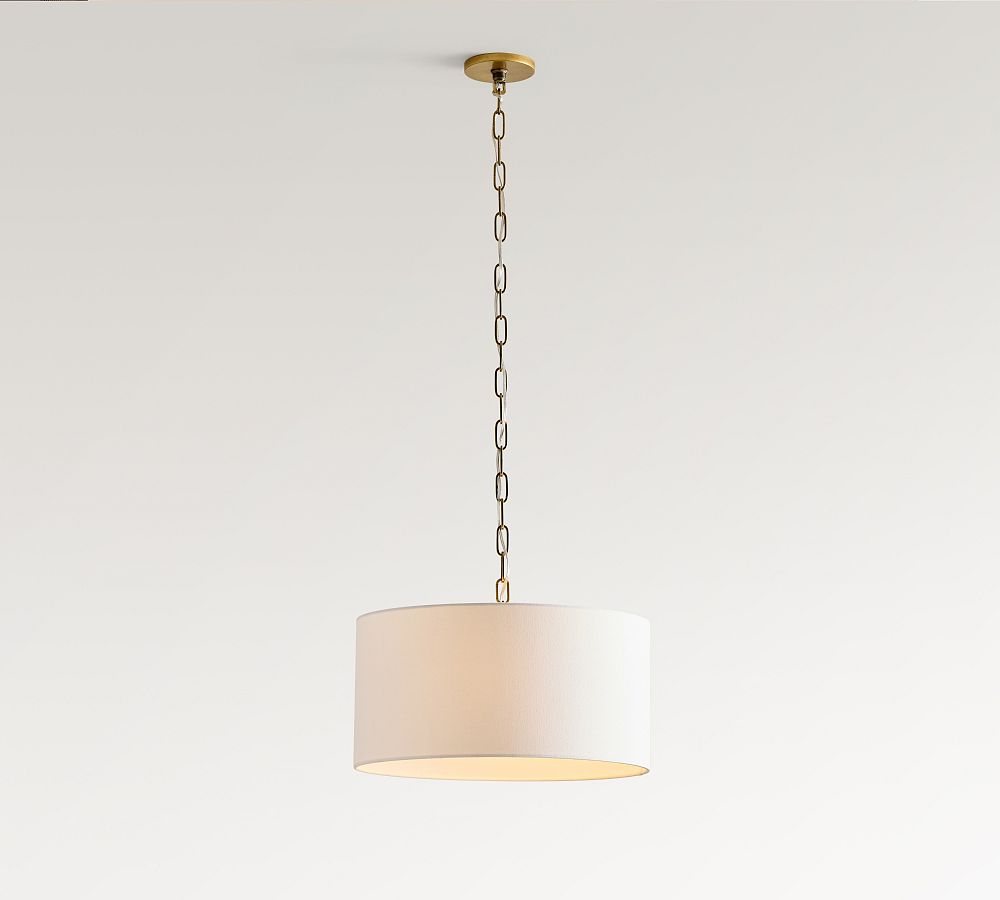 Lámpara colgante de lino Dumora con forma de tambor: moderna pantalla blanca para comedor