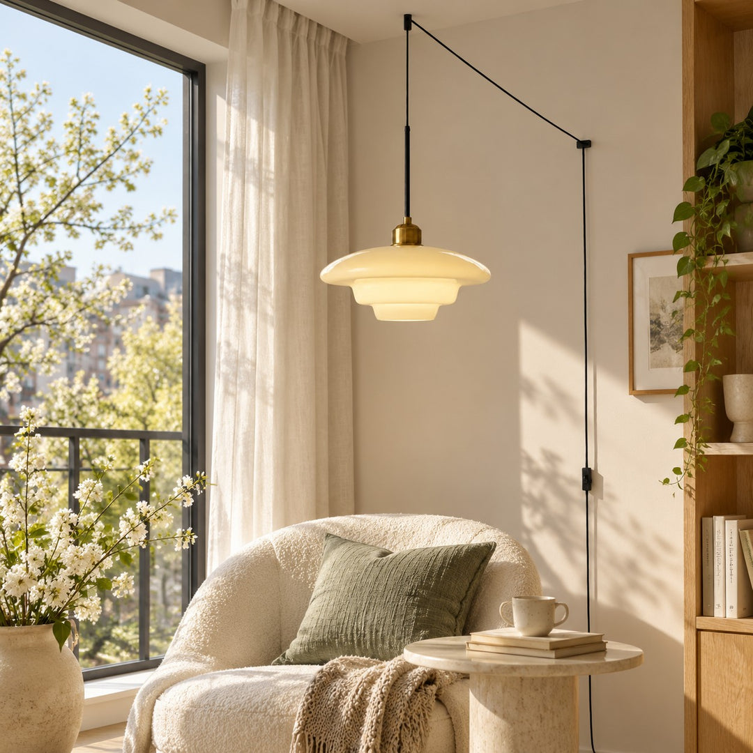 Vintage Milk White Glass Plug-In Pendant Light