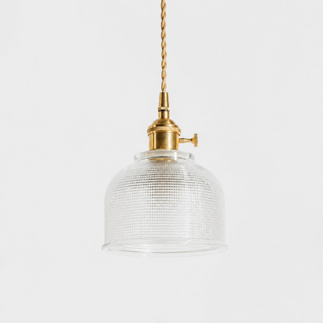 Style C textured glass shade with antique brass E27 socket, front view