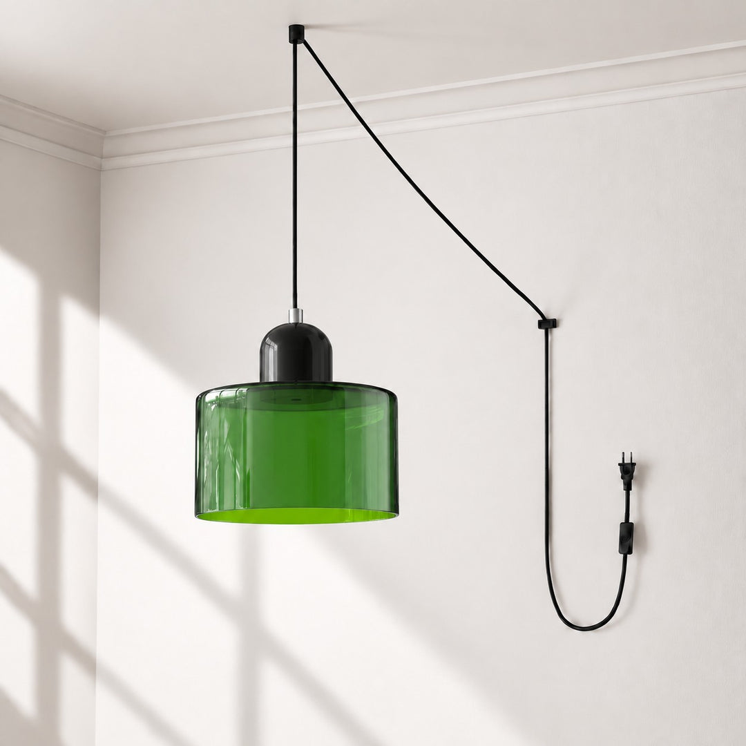 Mid‑Century Macaron Plug‑in Swag Pendant Light - Colorful Shade Hanging Lamp for Home Decor