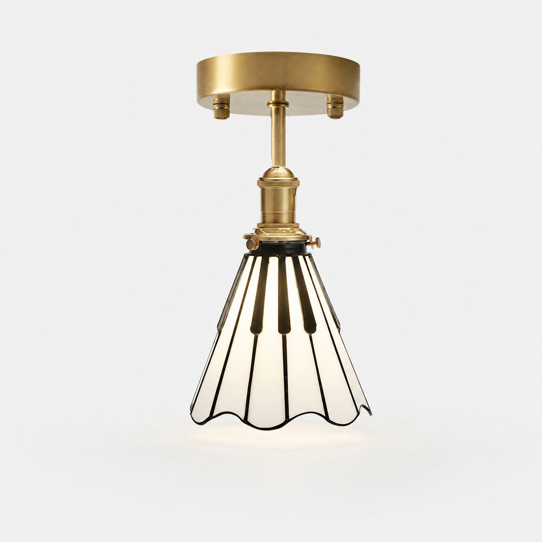 Piano key flush mount ceiling light in antique brass, black and opal glass
